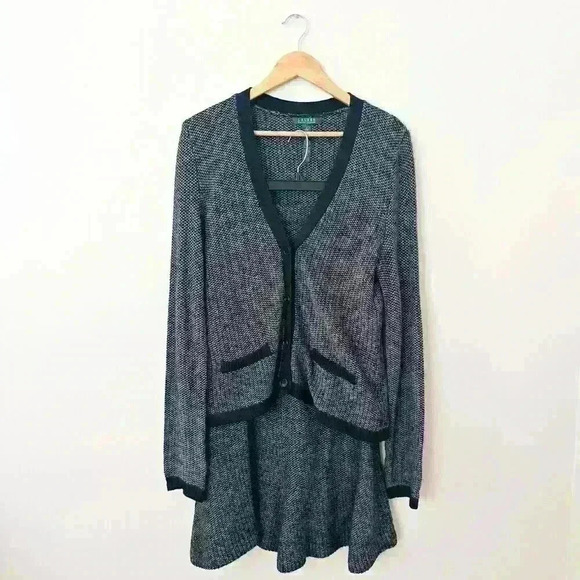 Lauren Ralph Lauren Black Wool Sweater Skirt Suit SZ Large Luxury Modest Career - Picture 1 of 11